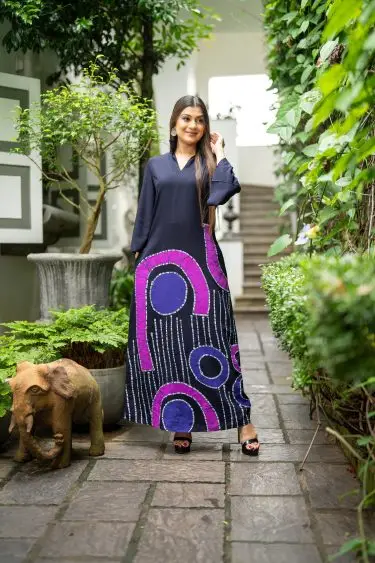 Geometric Abstract Printed Batik Maxi Dress