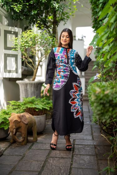 Ombre Floral Printed Batik Maxi Dress