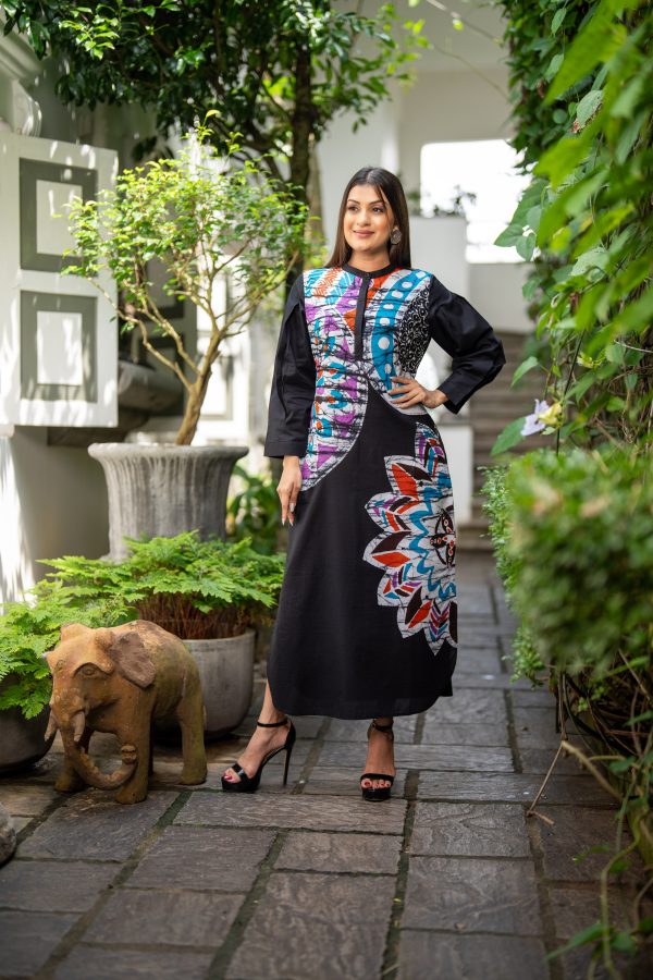 Ombre Floral Printed Batik Maxi Dress - Image 3