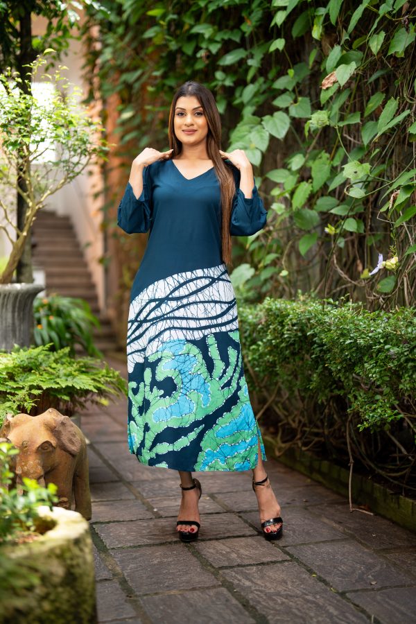 Abstract Printed Batik Midi Dress - Image 3