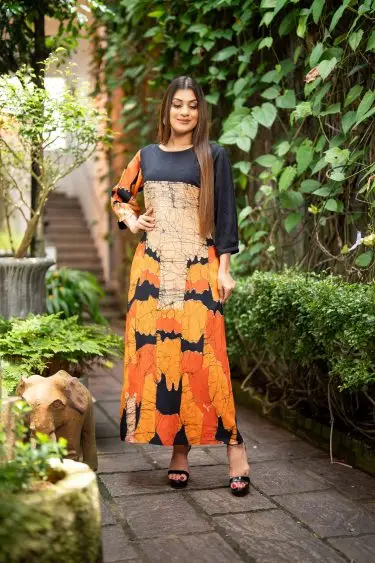 Abstract Batik Maxi Dress