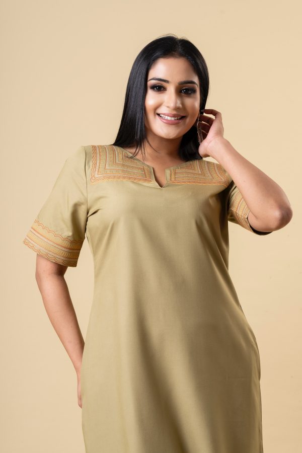 Embroidered Notch Necked Short Dress - Image 4