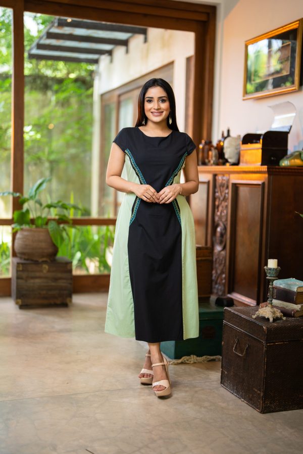 Embroidered Two-Tone Maxi Dress