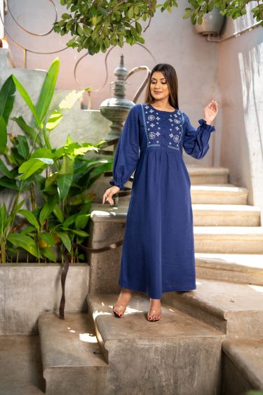 Geometric Embroidered Jewel Necked Maxi Dress