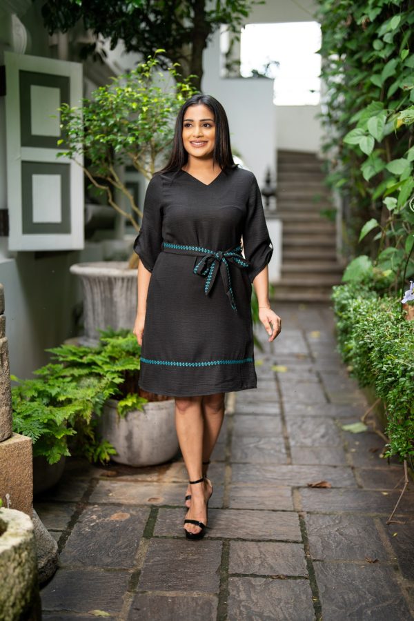 Embroidered V-Necked Short Dress - Image 3