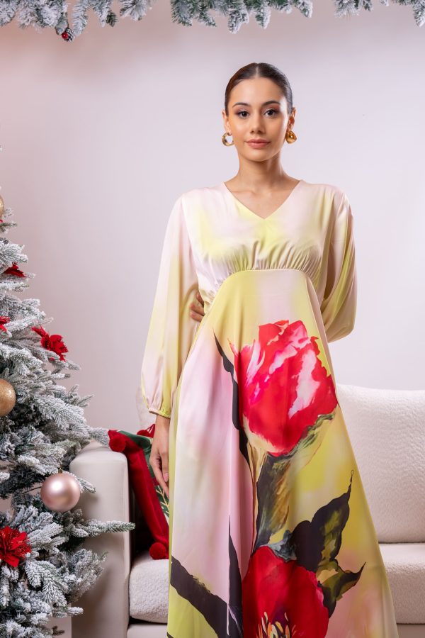 Floral Printed Empire-Lined Partywear Dress - Image 3