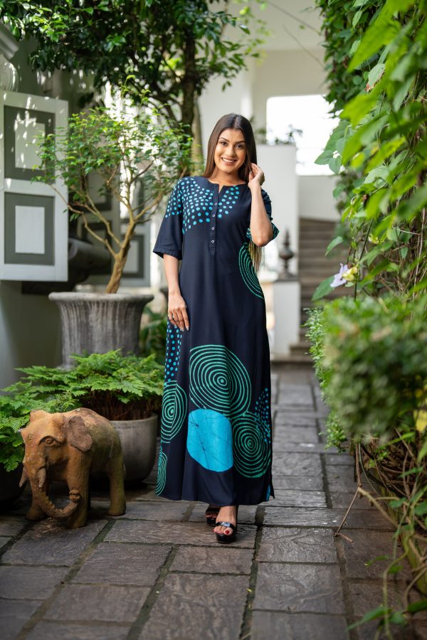 Abstract Printed Jewel Necked Batik Maxi Dress - Image 3