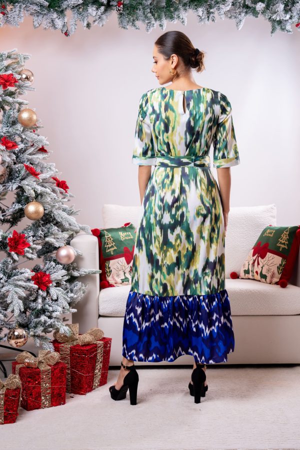 Ikat Patterned Frilled Hem Partywear Dress - Image 6