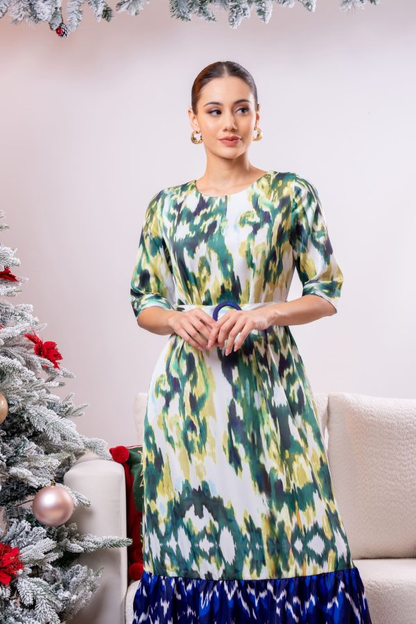 Ikat Patterned Frilled Hem Partywear Dress - Image 4
