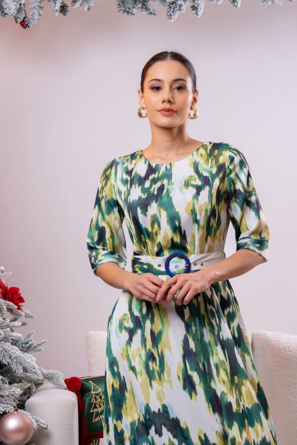 Ikat Patterned Frilled Hem Partywear Dress - Image 5