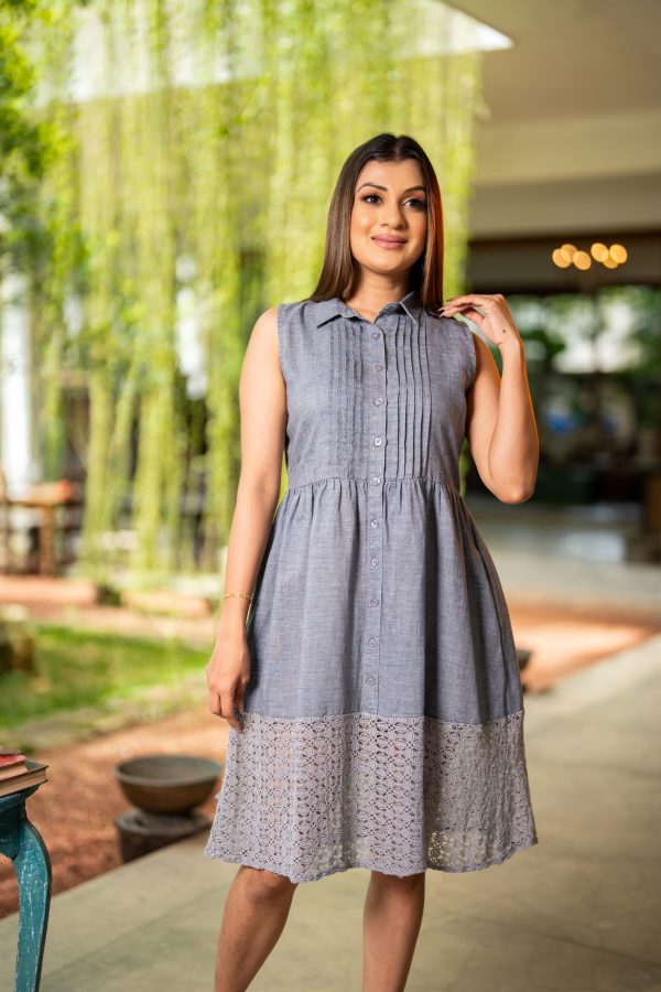 Lace Detailed Pintucked Short Dress - Image 4