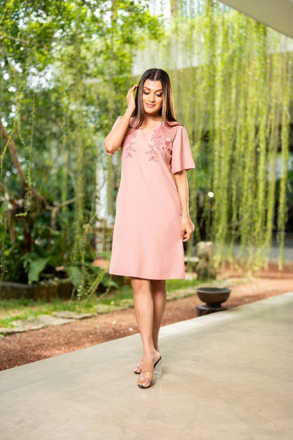 Shoulder Embroidered V-Necked Short Dress - Image 3