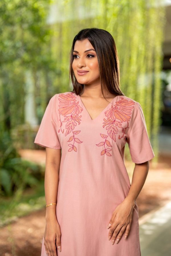 Shoulder Embroidered V-Necked Short Dress - Image 4