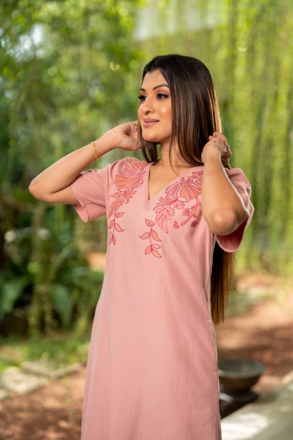 Shoulder Embroidered V-Necked Short Dress - Image 5