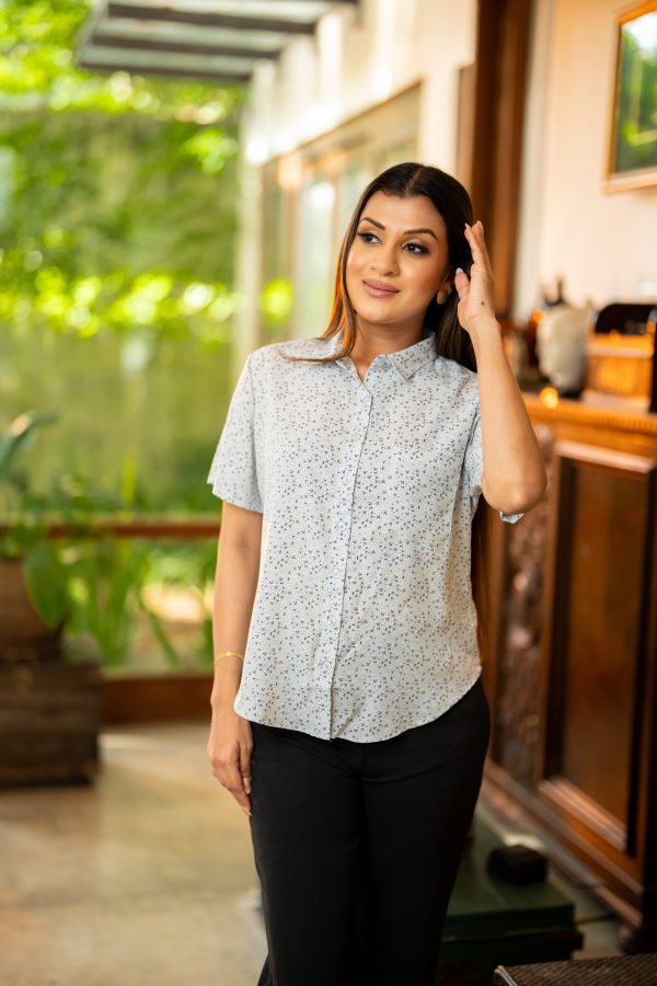 Floral Patterned Short Sleeved Shirt Blouse