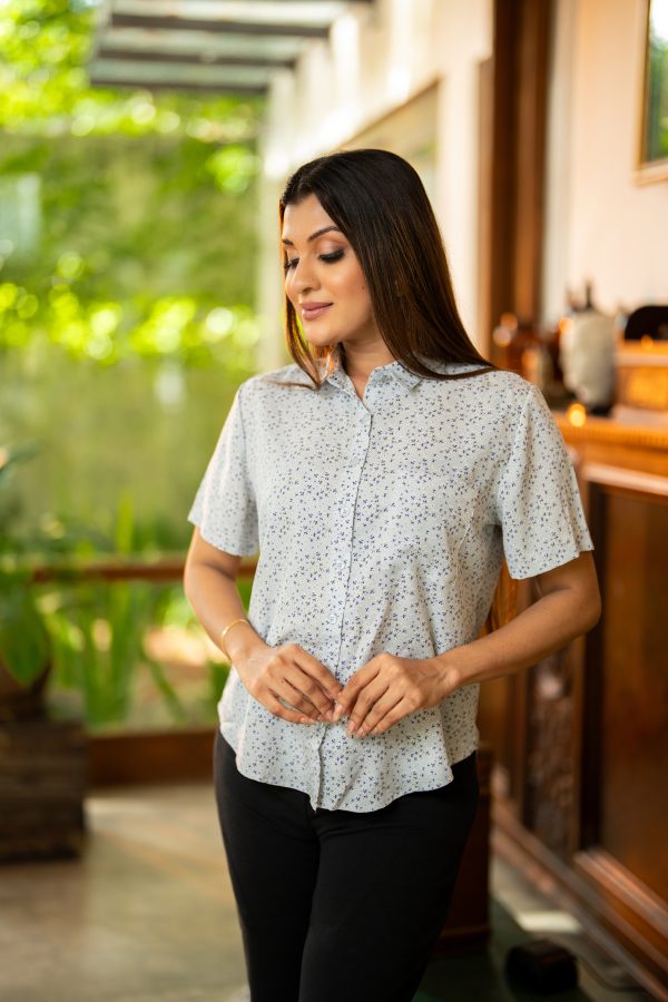 Floral Patterned Short Sleeved Shirt Blouse - Image 2