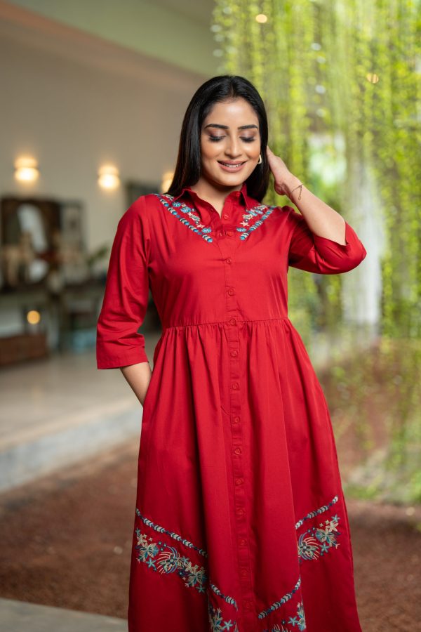 Floral Embroidered Button Up Midi Dress - Image 5