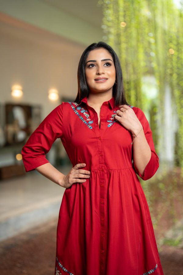 Floral Embroidered Button Up Midi Dress - Image 4