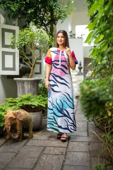Abstract Printed Batik Maxi Dress