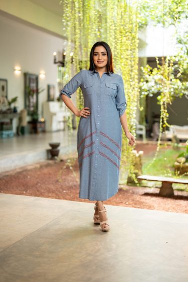 Embroidered Button Up Maxi Dress