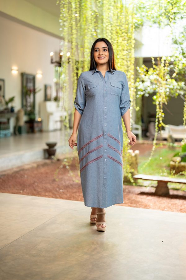 Embroidered Button Up Maxi Dress - Image 2
