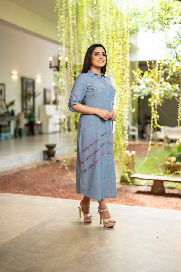 Embroidered Button Up Maxi Dress - Image 3
