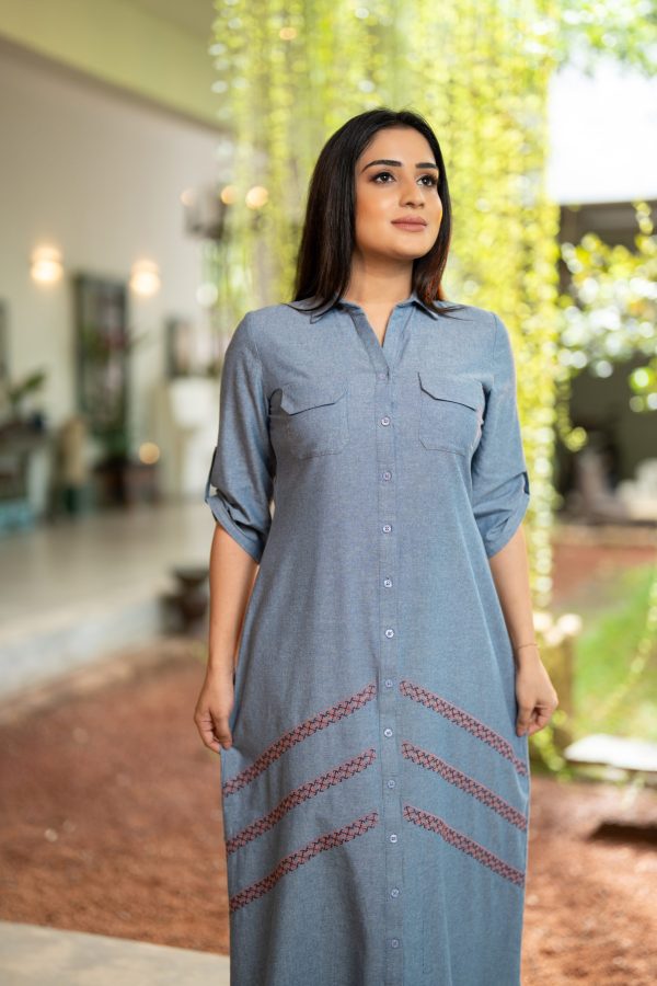 Embroidered Button Up Maxi Dress - Image 4