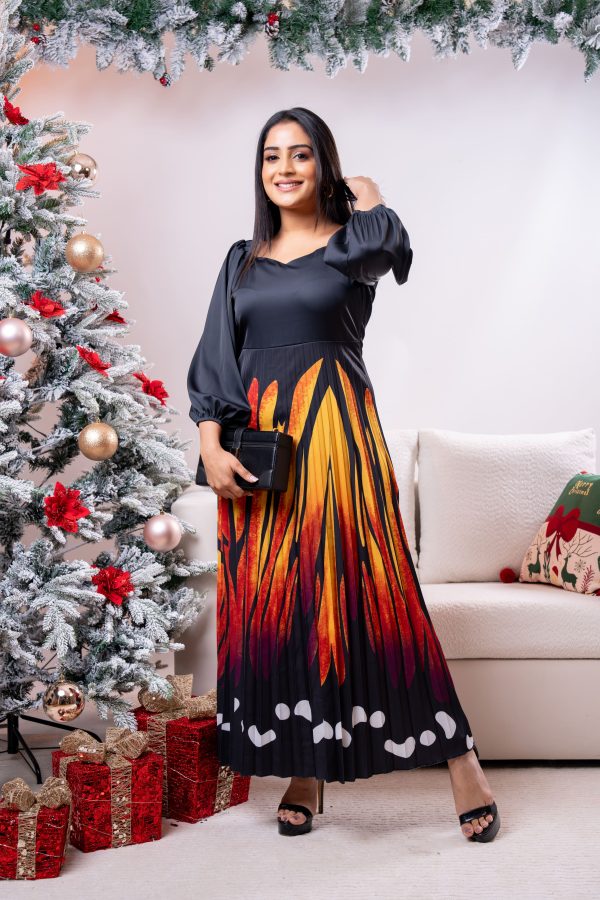 Shoulder Elasticated Pleated Party Wear Dress - Image 3