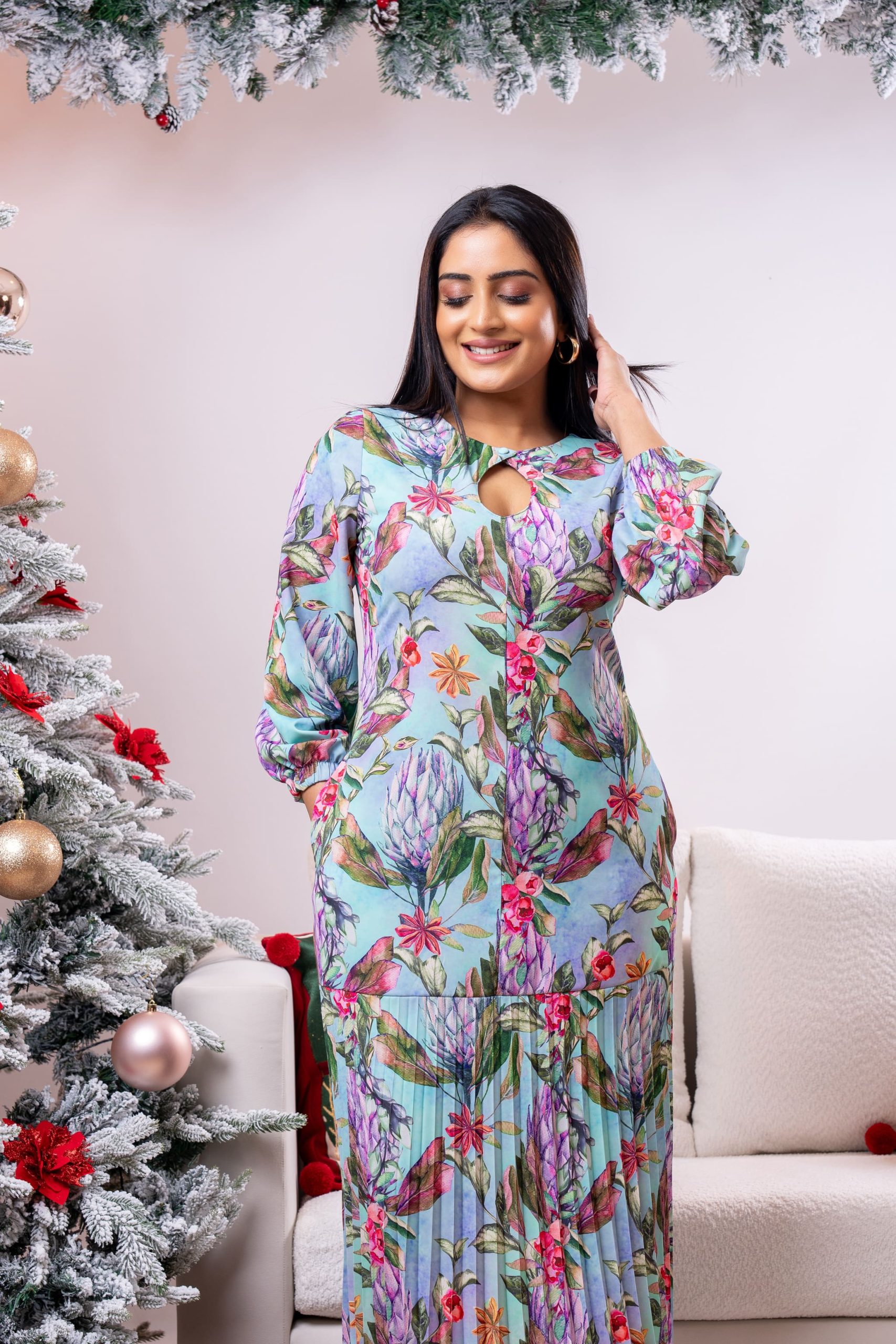 Pleated Bottom Frilled Party Wear Dress - Image 5