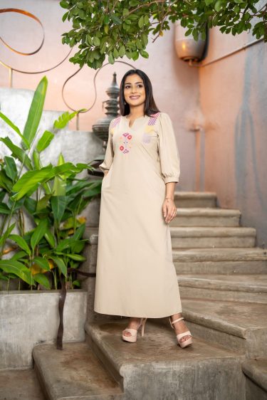 Embroidered Notch Necked Maxi Dress