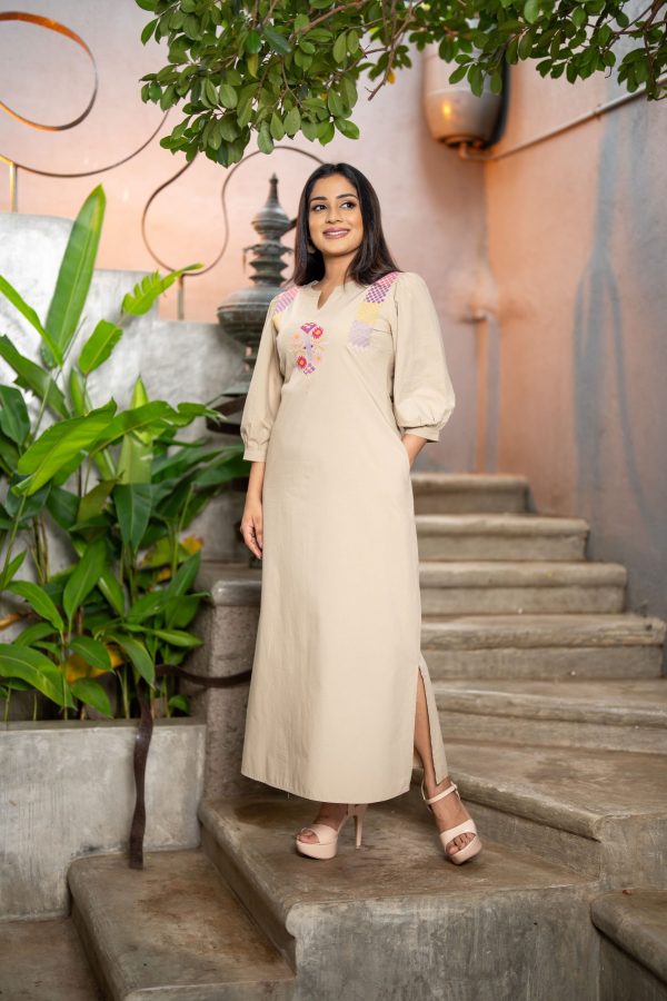 Embroidered Notch Necked Maxi Dress - Image 3