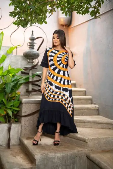 Geometric Printed Batik Maxi Dress