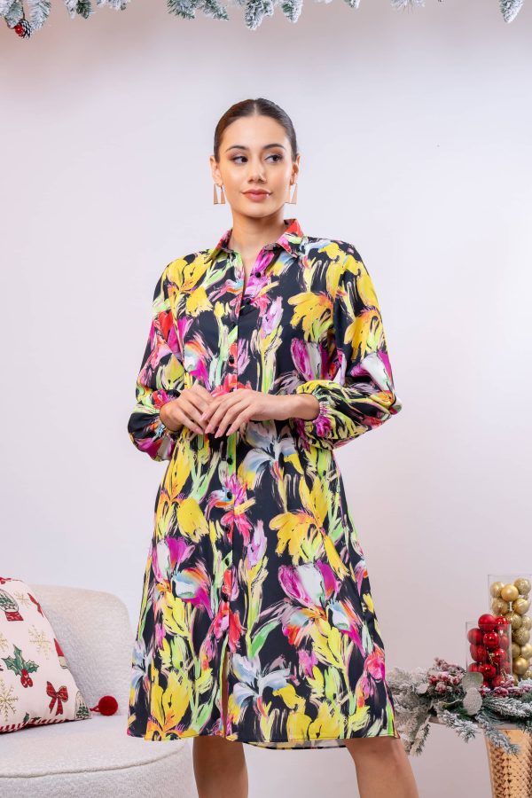 Abstract Patterned Button Up Short Dress - Image 2