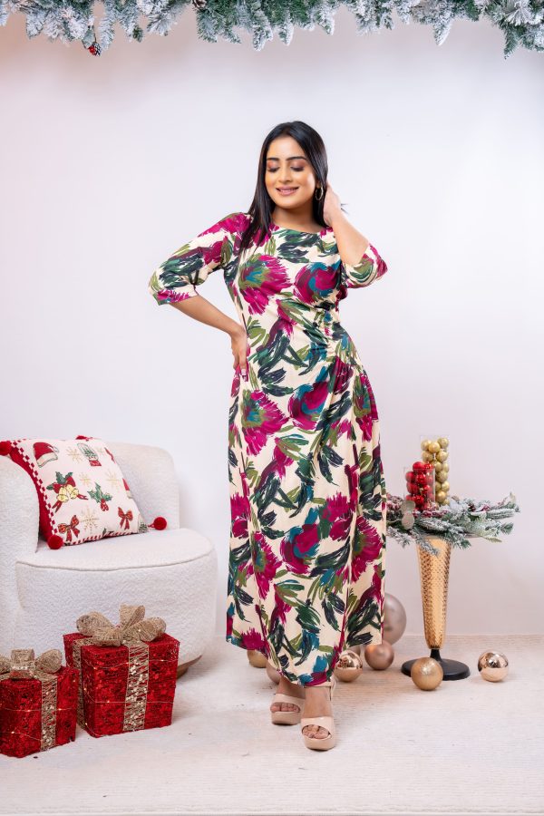 Abstract floral patterned side gather maxi dress - Image 3