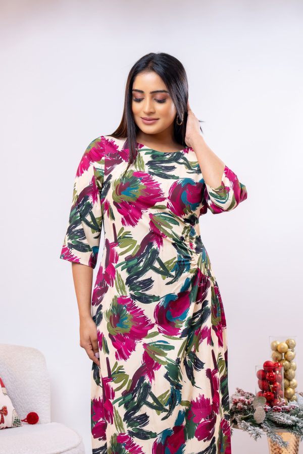 Abstract floral patterned side gather maxi dress - Image 5