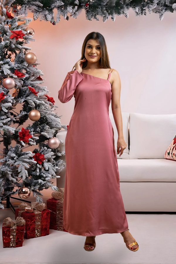 One shoulder ring detailed eveningwear maxi dress