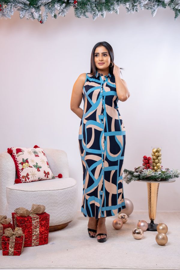 Abstract Patterned Sleeveless Maxi Dress - Image 3