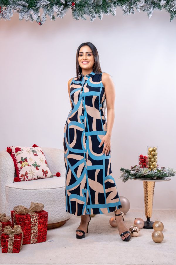 Abstract Patterned Sleeveless Maxi Dress - Image 2