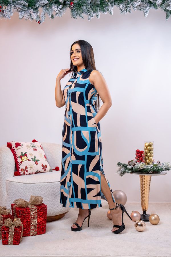 Abstract Patterned Sleeveless Maxi Dress - Image 4