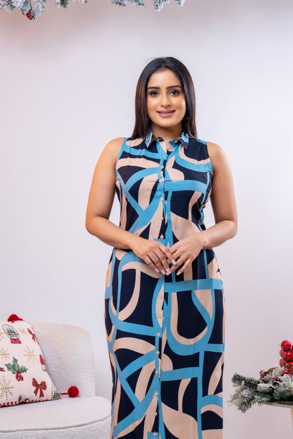 Abstract Patterned Sleeveless Maxi Dress