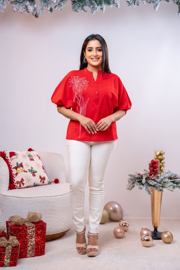 Embroidered Chinese Collared Top - Image 3