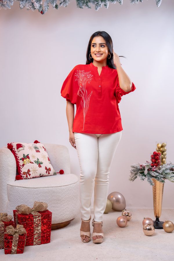 Embroidered Chinese Collared Top - Image 4