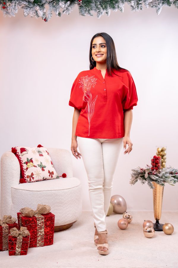 Embroidered Chinese Collared Top - Image 5