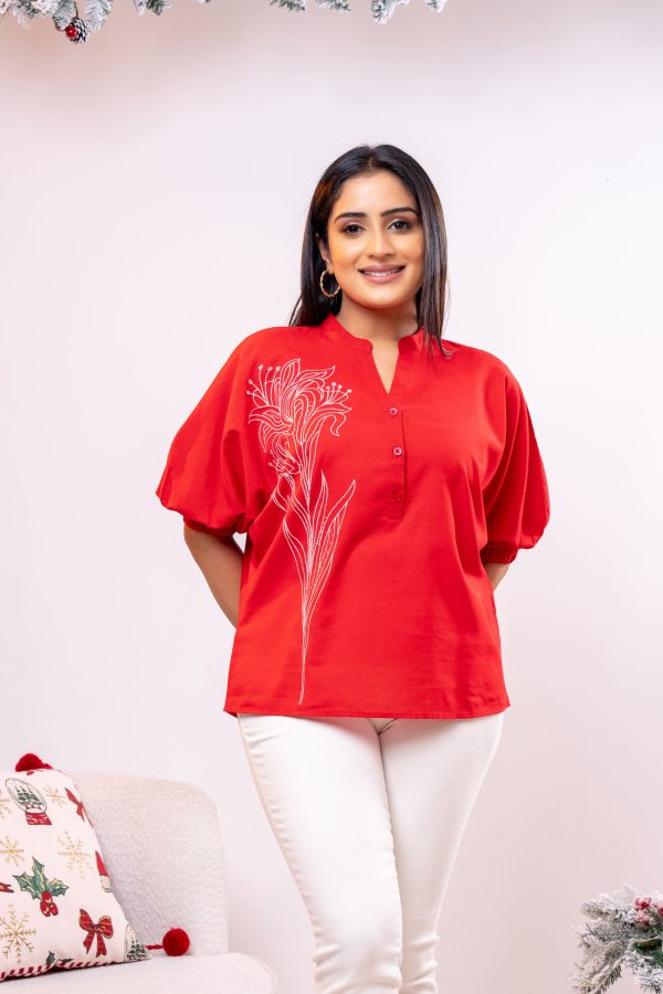 Embroidered Chinese Collared Top