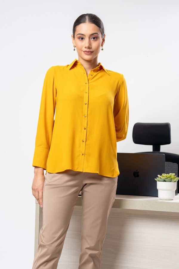 Contrast Button Detailed Button Up Shirt