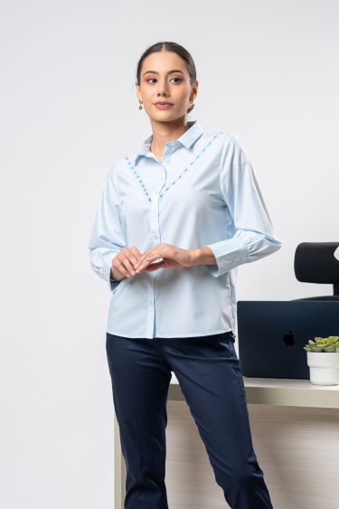 Floral Embroidered Loose Fit Shirt Blouse