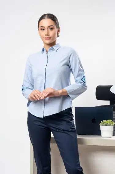 Geometric Embroidered Button Up Shirt