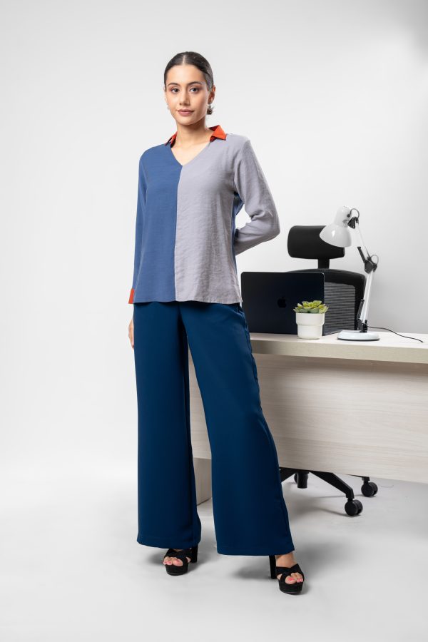 Three-Tone Shirt Collared Blouse - Image 3
