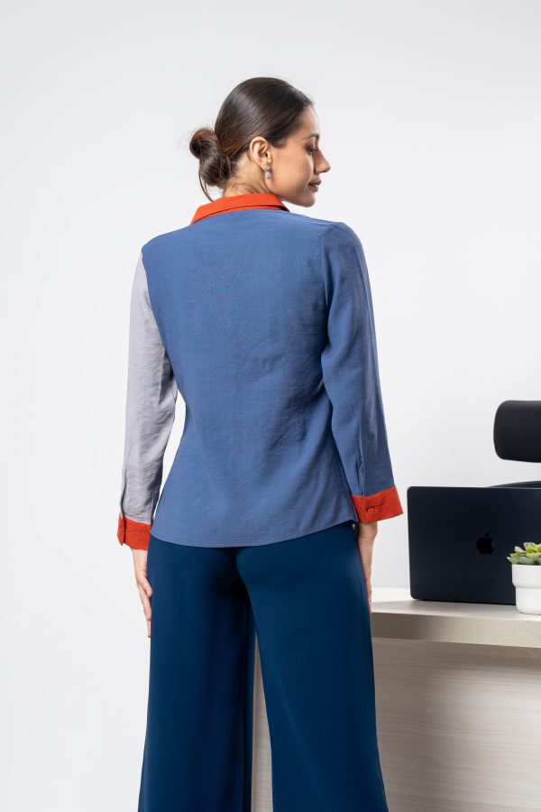 Three-Tone Shirt Collared Blouse - Image 4