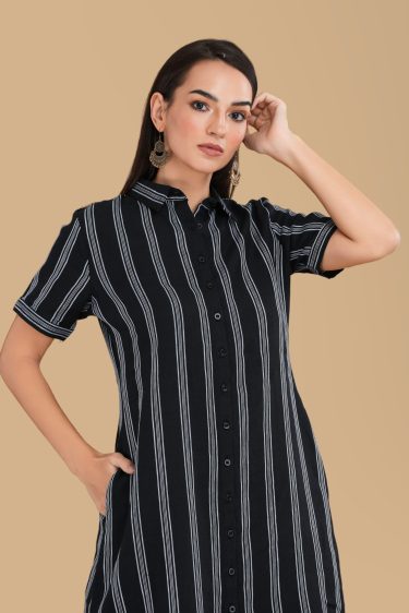 Stripe Patterned Shirt Dress